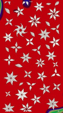 Çiçekler. Soyut etnik raster çizim kalıbı. Vadinin çiçekleri kırmızı renklerde.