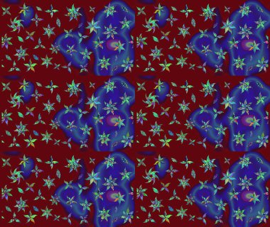 Çiçeksel çizim kalıbının yansıması. Vadinin çiçekleri kırmızı renklerde.