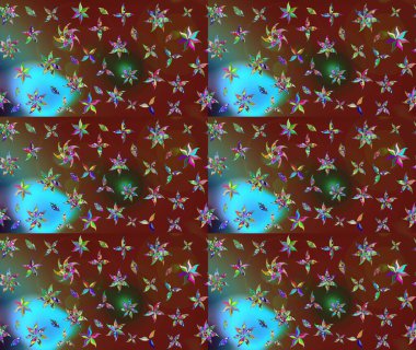 Patlayan çiçekler soyut olarak yerleştirilmiş. Kahverengi renklerde bahar çiçekleri. Raster deseni. Raster illüstrasyonu.