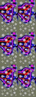 Raster Çiçek İllüstrasyonu güzel tekstil. Yeşil renkli etnik çiçeklerle zarif eskiz deseni.