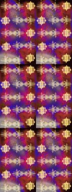 Raster illüstrasyonu. Renkli arka planda izole kar taneleri. Kış kar tanesi, raster arka plan. Yüzey için tekrarlanan doku, ambalaj kağıdı, mor, kahverengi ve mor renkler.