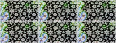 Raster illüstrasyonunda kusursuz çiçek deseni. Siyah ve gri renkte çiçekler.