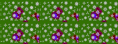 Suluboya çiçekli çiçek deseni. Raster illüstrasyonu. Yeşil renkli Asyalı tekstil.