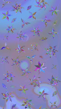 Mor ve mavi renkte çiçekler. Raster illüstrasyonunda çiçek deseni çizimi.