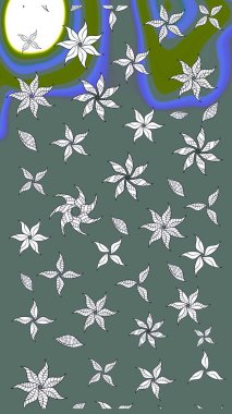 Tarafsız ve parlak çiçekli yeşil renkler üzerine soyut çizim deseni. Çiçeksel elementlerle süslenmiş zarif raster dokusu. Küçük çiçekte şirin bir çiçek deseni var..