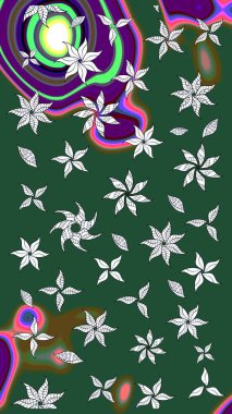 Düz Çiçek Elementleri Tasarımı. Raster. Renkli Bahar Teması çizim şablonu.