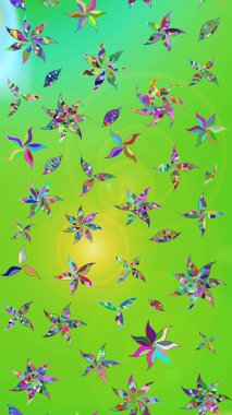 Yeşil ve mavi renkte çiçekler. Tropik çiçek desenleri. Raster illüstrasyonu.