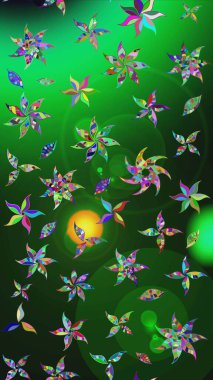 Yeşil ve gri renkli şirin çiçek desenleri. Raster Modaya uygun kumaş deseni. Renkli Bahar Teması eskiz kalıbı. Düz Çiçek Elementleri Tasarımı.