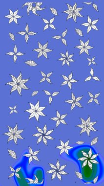 Mavi ve nötr renklerde çiçekler. Çiçekli karalama şeklinde Raster çiçek deseni. Yumuşak, bahar çiçekli arka plan.