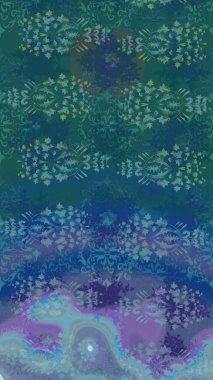 Çiçeksel elementlerle süslenmiş zarif raster dokusu. Küçük çiçekte hoş bir çiçek deseni var. Parlak çiçekli mavi ve yeşil renkler üzerine soyut çizim deseni.