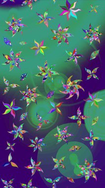 Mavi ve yeşil renkli şirin tekstil tarzında. Çiçek arkaplan. Raster illüstrasyonu. Çiçek duvar kâğıdı. Renkli çizim deseni.