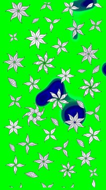 Raster illüstrasyonundaki çiçek desenli çizim. Yeşil ve nötr renkte çiçekler.