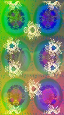 Yeni yıl kar tanesi. Düz kar karalama ikonları, kar taneleri silueti yeşil, mavi ve sarı renkli yılbaşı afişleri, kartlar. Güzel soyut kar tanesi raster tasarımı..