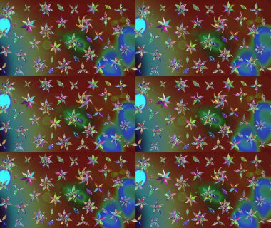 Çiçeksel fantezi tasarımı ve parlak bir arka plan çizimi. Düz Çiçek Elementleri Tasarımı. Renkli Bahar Teması çizim şablonu.