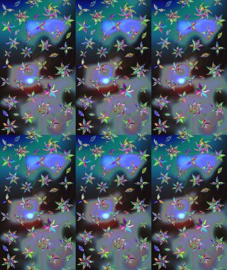 Raster illüstrasyonundaki çiçek desenli çizim. Mavi renkte çiçekler.