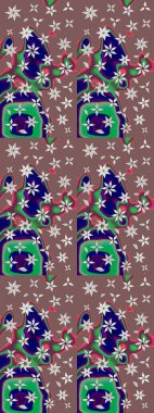 Kahverengi ve yeşil renklerde bahar çiçekleri. Raster illüstrasyonu. Raster çiçekleri klasik tarzda çizilmiş. Çiçekli yumuşak çizim deseni.