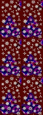 Eskiz geçmişi. Raster illüstrasyonu. Eski usul. Renkli desenli eskiz deseni, kırmızı ve kahverengi çiçekler ve dekoratif elementler. Kumaş, tekstil ve duvar kağıdı baskısı için..