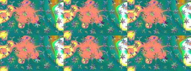 Renkli Bahar Teması eskiz kalıbı. Düz Çiçek Elementleri Tasarımı. Raster güzel kumaş deseni çiziyor. Çiçek deseni.