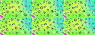 Şirin çiçekli, desenli, yeşil renkli bir eskiz deseni. Tekstil için suluboya eskiz deseni. El çizimi çiçek çizimi deseni (fayans)).