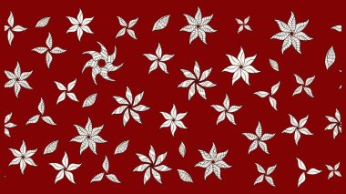 Kırmızı ve nötr renklerde yapraklar ve parlak renkli çiçeklerle muhteşem bir çiçek deseni. Moda baskıları için zarif bir şablon. Modern çiçek arkaplanı. Halk stili.