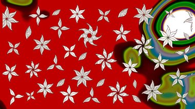 Çiçeksel çizim kalıbının yansıması. Vadinin çiçekleri kırmızı ve nötr renklerde.