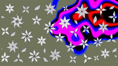 Düz Çiçek Elementleri Tasarımı. Raster illüstrasyonu. Yeşil ve siyah renkli çiçekler. Renkli Bahar Teması eskiz kalıbı. Çiçekli çiçek deseni, suluboya..