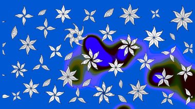 Çiçek desenli çizim. Raster illüstrasyonu. Mavi ve nötr renklerde Asyalı tekstil.