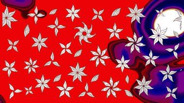 Raster - stok. Yapraklı çiçekler ve kırmızı ve nötr renklerde papatya çiçekleri. Taslak arkaplan deseni.