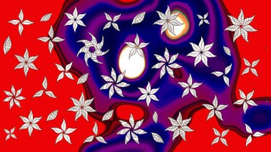 Raster çiçek desenleri çiziyor. Vadinin çiçekleri kırmızı ve mavi renklerde.