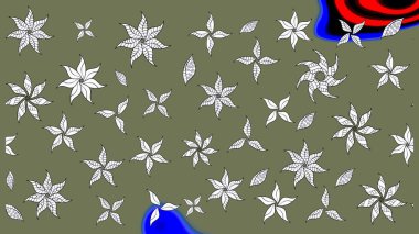 Arkaplan dokusu, duvar kağıdı, yeşil ve beyaz renkli çiçek teması. Kabile sanatı boho baskısı, klasik çiçek arkaplanı. Soyut etnik raster çizim kalıbı.