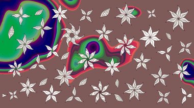 Dallı bahar çiçekleriyle desen, kahverengi ve nötr renkler ve çiçek silueti. Raster deseni.