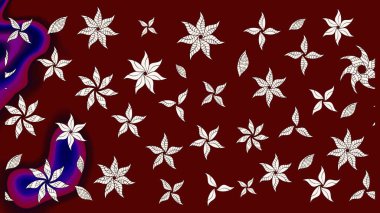 Düz Çiçek Elementleri Tasarımı. Asya tekstil tarzında. Çiçek desenli çizim. Raster illüstrasyonu. Renkli Bahar Teması eskiz kalıbı. Kırmızı ve nötr renkte çiçekler.