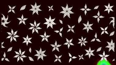 Raster illüstrasyonu. Raster deseni. Patlayan çiçekler soyut olarak yerleştirilmiş. Yumuşak, bahar çiçekleri siyah ve nötr renklerde.