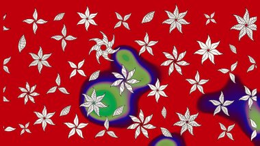 Raster illüstrasyonu. Renkli desenli eskiz deseni, kırmızı ve nötr çiçekler ve dekoratif elementler. Eski usul. Eskiz geçmişi. Kumaş, tekstil ve duvar kağıdı baskısı için..