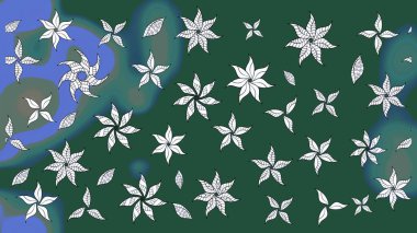 Tropik çiçek desenleri. Raster illüstrasyonu. Yeşil ve mavi renkte çiçekler.