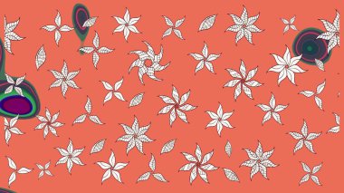 Düz Çiçek Elementleri Tasarımı. Renkli Yaz Temalı eskiz kalıbı. Raster Illustrasyon 'daki Çiçek Deseni' nin son moda çizimi. Turuncu ve nötr renkte çiçekler.