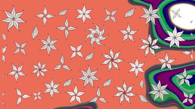 Vadinin turuncu ve nötr renklerdeki çiçekleri. Çiçekler. Soyut etnik raster çizim kalıbı.