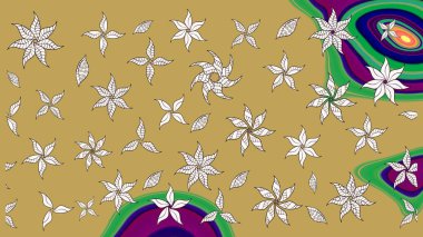 Raster suluboya çiçek deseni, narin çiçekler, sarı ve nötr çiçekler, tebrik kartı şablonu. Raster Güzel kumaş deseni.