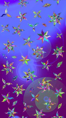 Kumaş, tekstil, duvar kağıdı baskısı için. Eskiz geçmişi. Eski usul. Raster illüstrasyonu. Renkli desenli eskiz deseni, mor çiçekler ve dekoratif elementlerle.