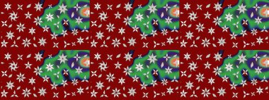 Raster deseni. Çiçek arkaplan. - Kırmızı ve yeşil çiçekler. Çiçek kompozisyonu. Çiçek kolajı. Küçük çiçekte güzel bir desen var. Doğa.