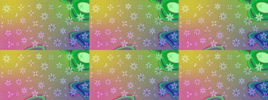 Raster illüstrasyonundaki çiçek desenli çizim. Tarafsız ve yeşil renkte çiçekler.