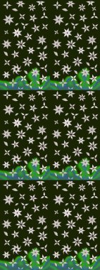 Gri renkli Asya tekstili. Raster illüstrasyonu. Çiçek desenini çiz.