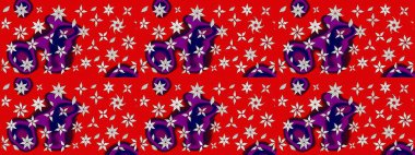 Eskiz arkaplan modeli. Raster - stok. Yapraklı çiçekler ve kırmızı ve nötr renklerde papatya çiçekleri..