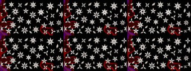 Düz Çiçek Elementleri Tasarımı. Renkli Bahar Teması eskiz kalıbı. Raster illüstrasyonundaki çiçek desenli çizim. Siyah ve nötr renkte çiçekler.