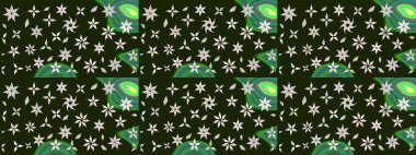 Chichi 'nin kumaş kalıbını çiz. Düz Çiçek Elementleri Tasarımı. Raster illüstrasyonu. Renkli Bahar Teması eskiz kalıbı. Çiçek deseni.