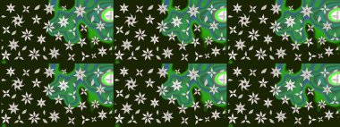 Raster illüstrasyonundaki çiçek desenli çizim. Güzel kumaş deseni. Raster illüstrasyonu. Gri ve yeşil renklerde.