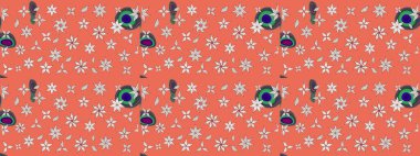 Raster illüstrasyonu. Çiçekler turuncu ve nötr renklerde. Çiçek süslemeli çizim deseni.