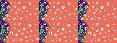 Raster illüstrasyonu. Tropik çiçek desenleri. Turuncu ve nötr renkte çiçekler.