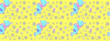 Asya tekstil tarzında. Raster illüstrasyonu. Renkli Bahar Teması eskiz kalıbı. Çiçek desenli çizim. Düz Çiçek Elementleri Tasarımı. Güzel kumaş deseni.