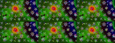 Raster deseni. Soyut çiçek çizim kalıbı arka planı. Küçük çiçekteki sevimli çiçek deseni. Yeşil renklerde. Raster illüstrasyonu.